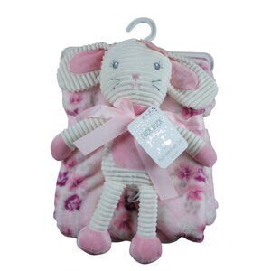 Duck Duck Goose Pink Floral Blanket Bunny Plush Toy Set Baby Girls Fleece NWT